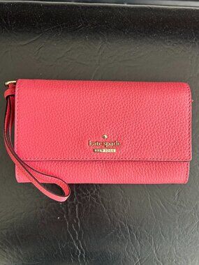 Kate Spade New York Pink Pebbled Leather Wristlet Wallet Clutch Zip Around